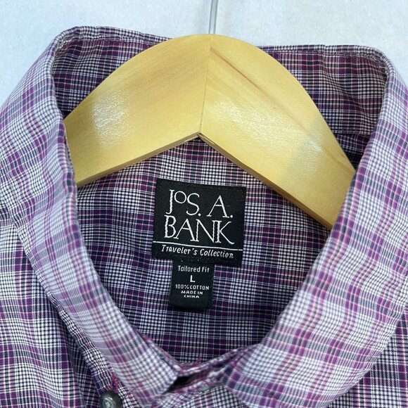 Jos. A Banks button dress shirt Traveler's Collection tailored fit purple mens L - Picture 7 of 8